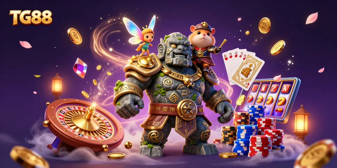 TG88 features a captivating 3D casino scene with magical characters and vibrant gaming elements