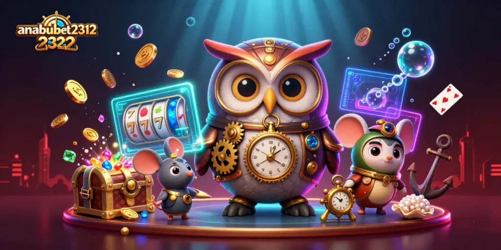 Anabulbet2312 menampilkan penjelajah waktu hutan menyenangkan dalam ilustrasi kasino 3D yang dinamis dengan elemen slot