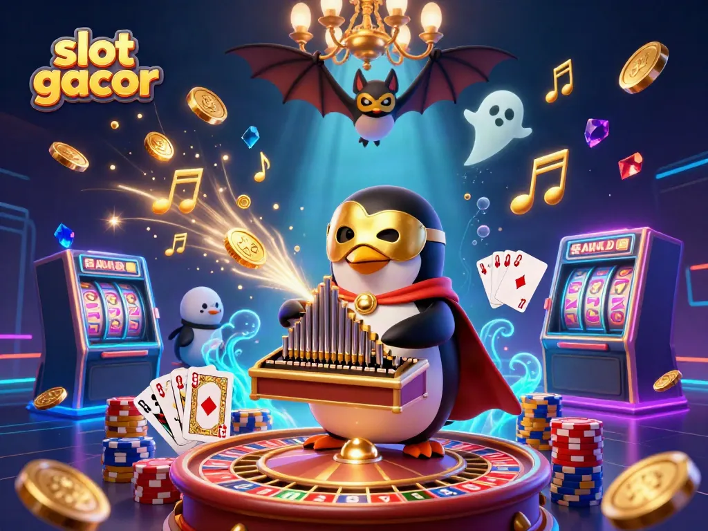 Experience the thrill of slot gacor with dynamic characters and vibrant casino elements in a captivating scene.