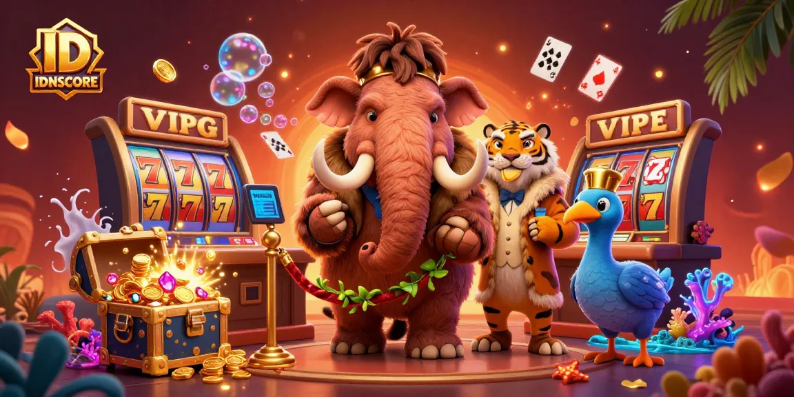 Experience thrilling gaming at IDNSCORE with vibrant characters in a lively casino scene.