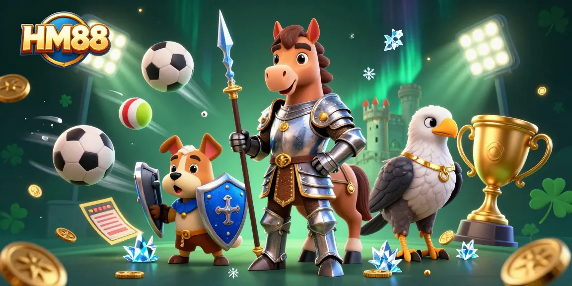 Experience thrilling gameplay at HM88 with knights, sports balls, and dynamic casino elements.