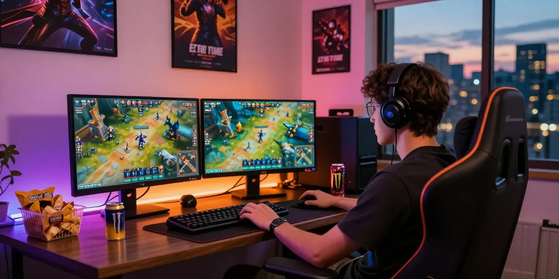 Engaged gamer playing sunwin card game in a vibrant setting.