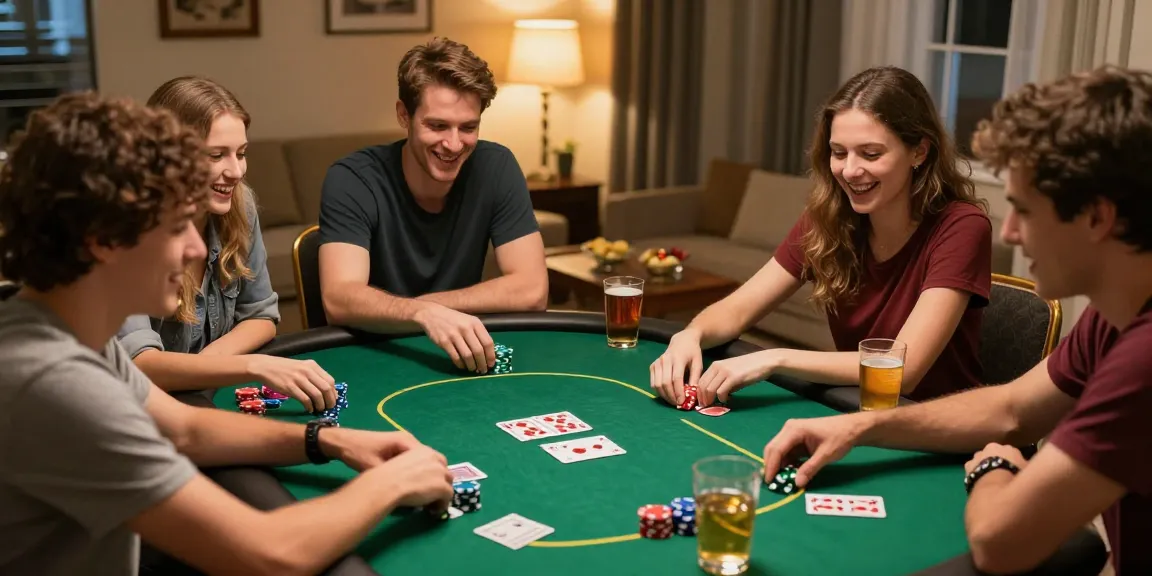Engaged friends playing poker, enjoying earning games in a relaxed home setting.