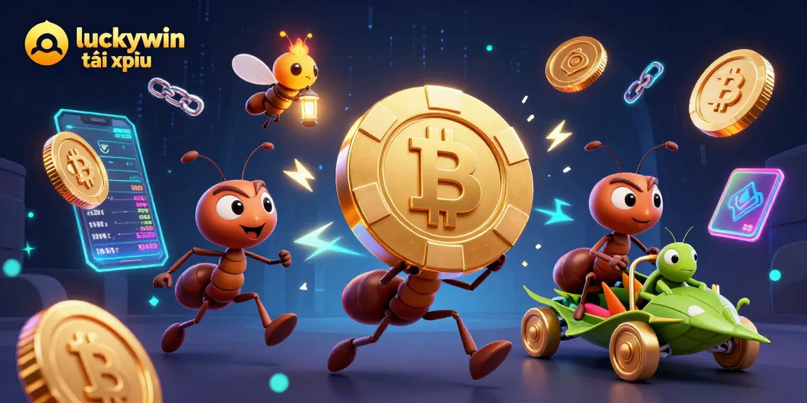 Engage in the thrilling luckywin tài xỉu experience with ant heist characters racing to a poker chip.