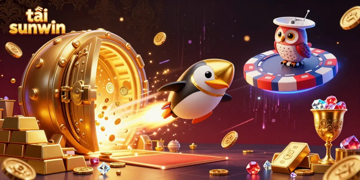 Play and win with tải sunwin in a vibrant 3D casino illustration full of riches and adventures.