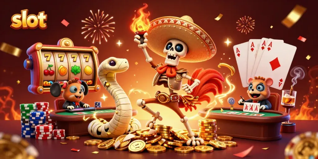 Menangkan slot dengan karakter unik, binatang dan elemen kasino, merayakan jackpot dengan gaya.