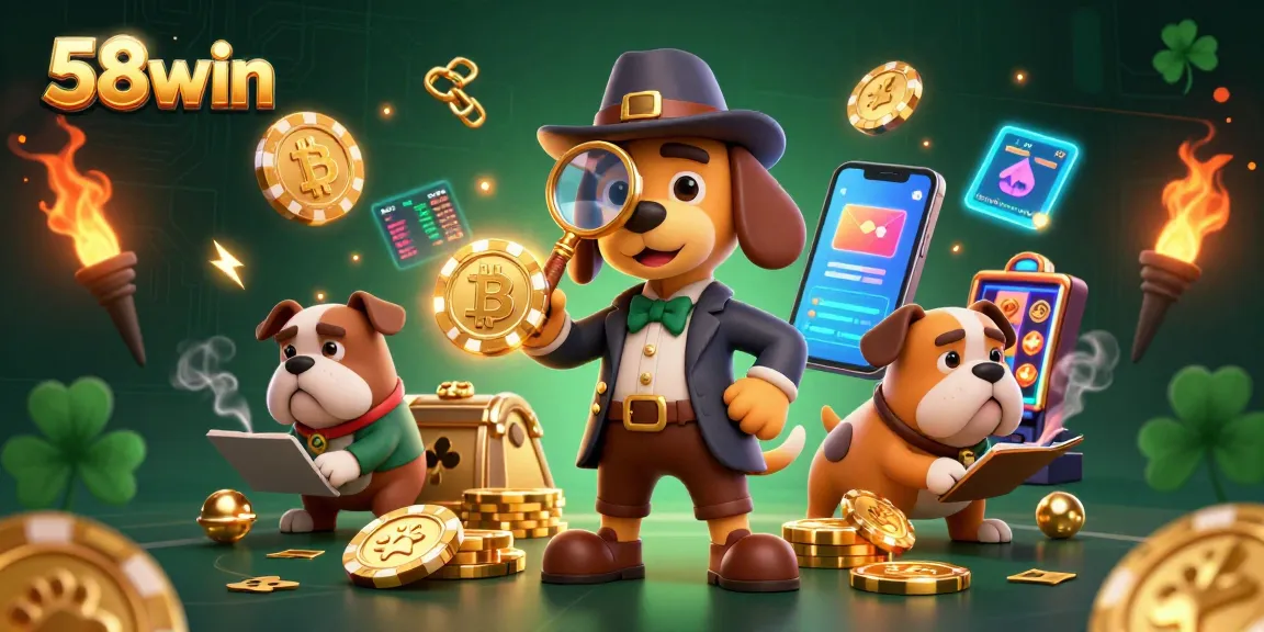 Engage with exciting 58win casino adventures, discovering golden poker chips and animated crypto elements.