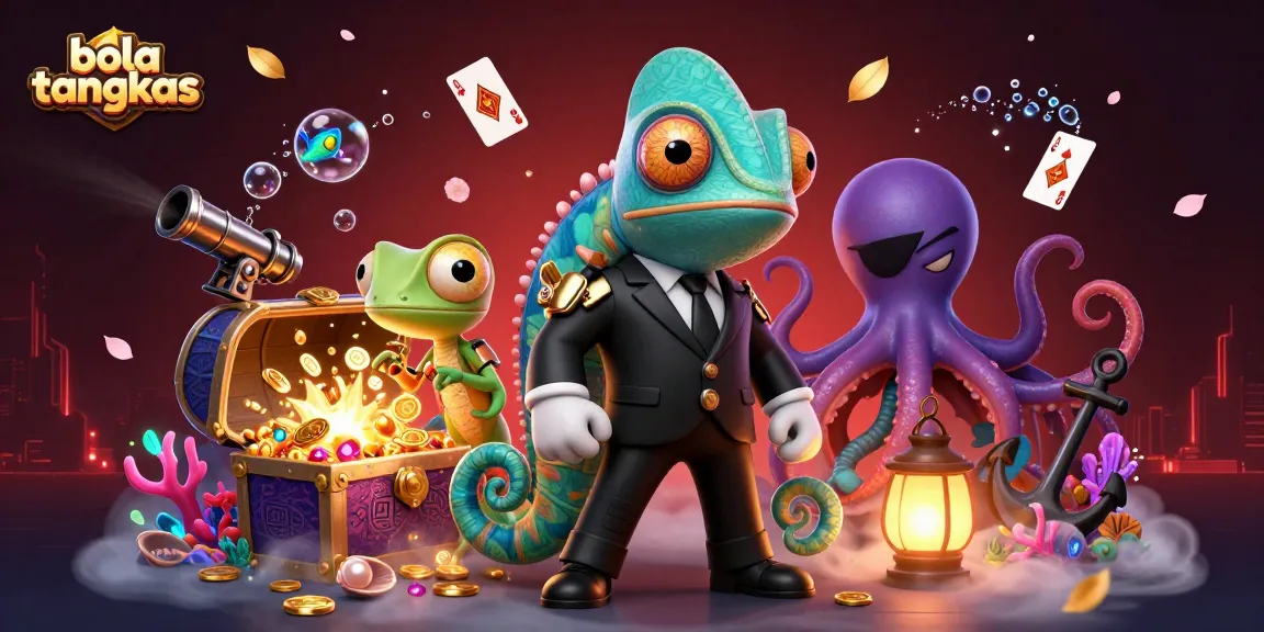 Bola tangkas menampilkan agen rahasia chameleon, gecko pintar, dan sotong penjahat dalam permainan kartu yang mendebarkan.