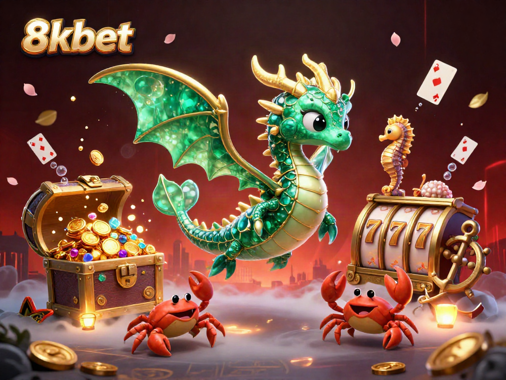 Win big with 8xbet in this vibrant 3D casino scene filled with adventures and treasure.