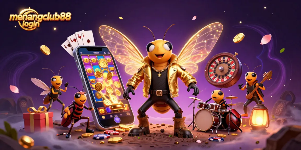 Experience the thrill with menangclub88 login showcased in a vibrant casino scene with dynamic characters and game elements.