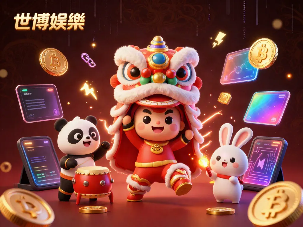 在世博娛樂的三维场景中，庆祝活动充满热情和活力，兔子点燃鞭炮，熊猫敲打鼓，带来快乐的气氛。