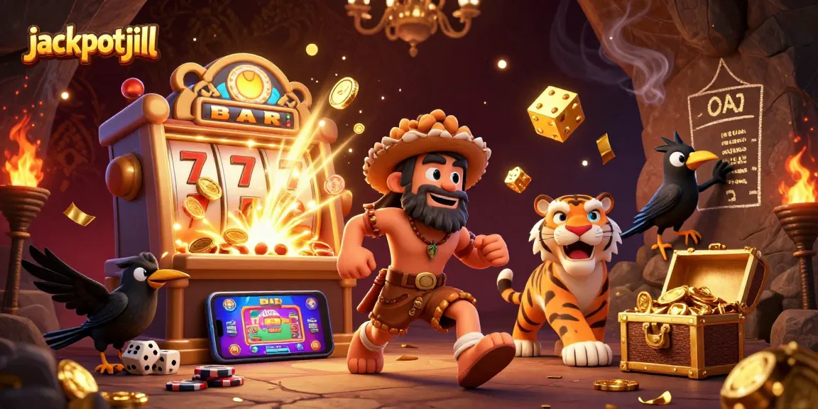 Experience the thrill of jackpotjill with an exciting 3D casino scene featuring vibrant slot machines and characters.