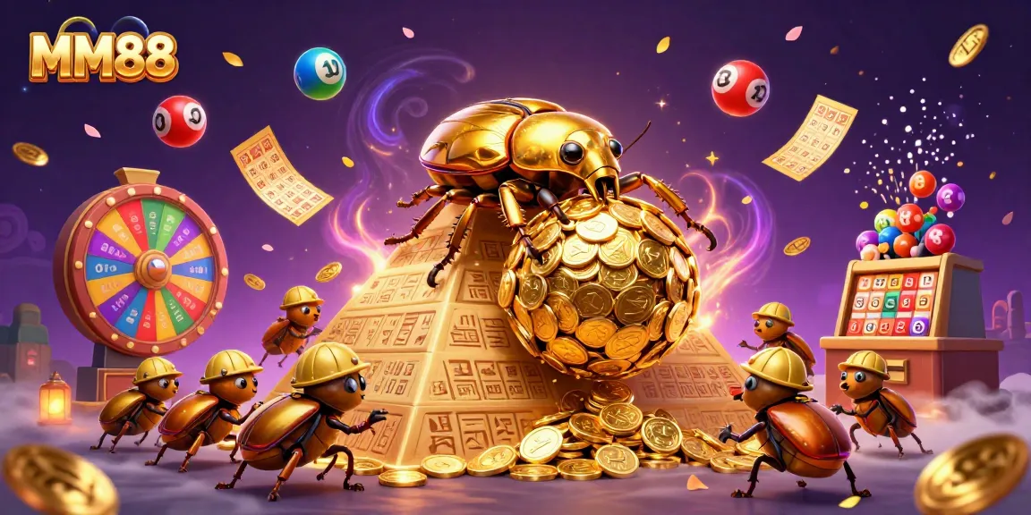Engage in exciting betting at MM88 with festive lottery elements and vibrant casino symbols.