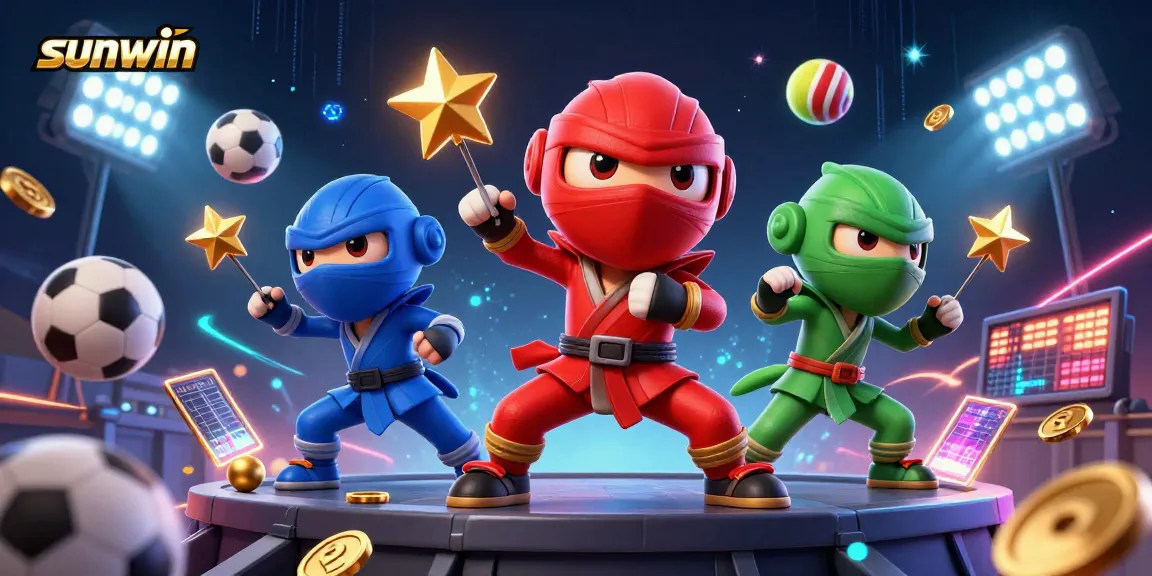 Experience thrilling gameplay at Sunwin with a vibrant 3D illustration featuring ninja chameleons.