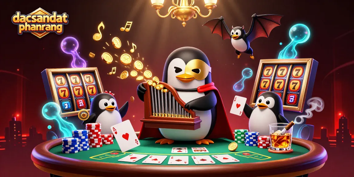Experience dacsandatphanrang with vibrant casino scenes featuring a penguin playing organ and golden coins.