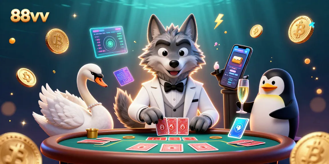 Experience thrilling baccarat actions with 88vv's vibrant characters in a stunning casino scene.