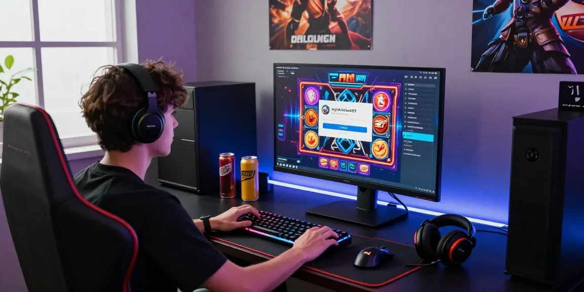 Engaging gaming setup showing rajakhodam89 login on screen, modern desk with RGB keyboard and vibrant graphics.