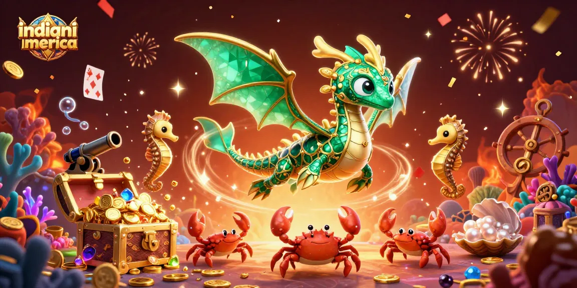 Experience the magical realm of indianiamerica where emerald sea dragons guard treasure chests amidst vibrant gambling elements.