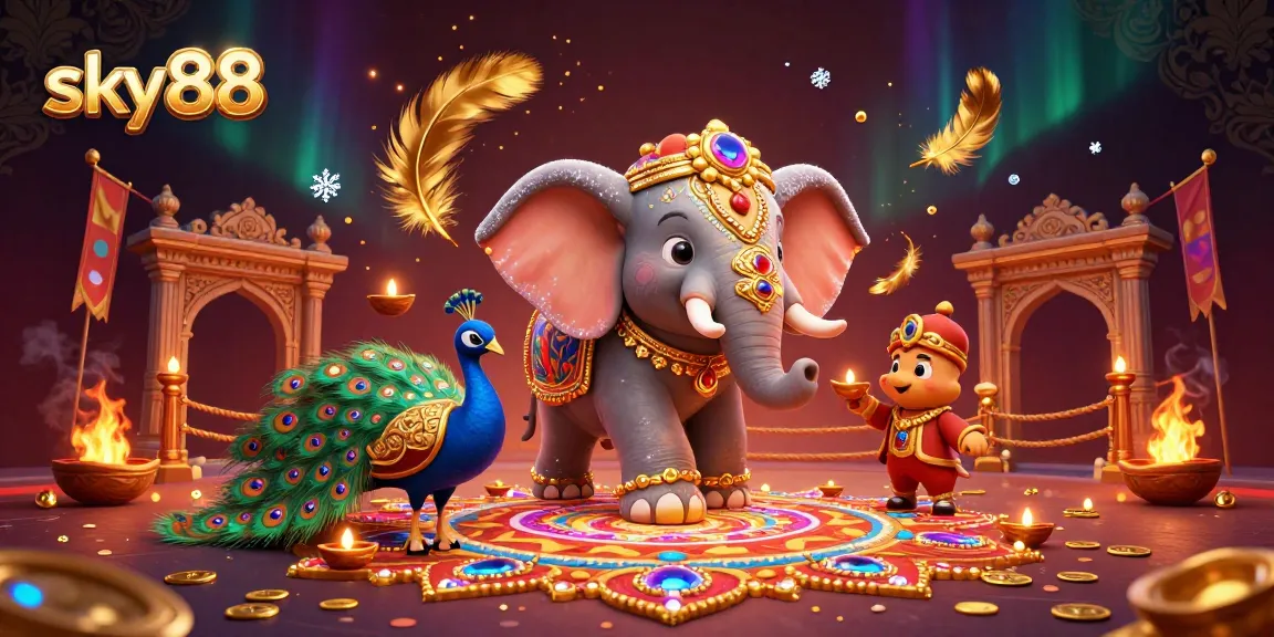 Engage with the magical world of sky88 featuring vibrant casino illustrations and festive elements.