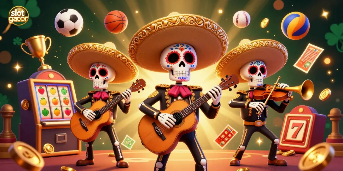 Engage in the excitement of slot gacor with a vibrant mariachi band surrounded by thrilling casino scenes.