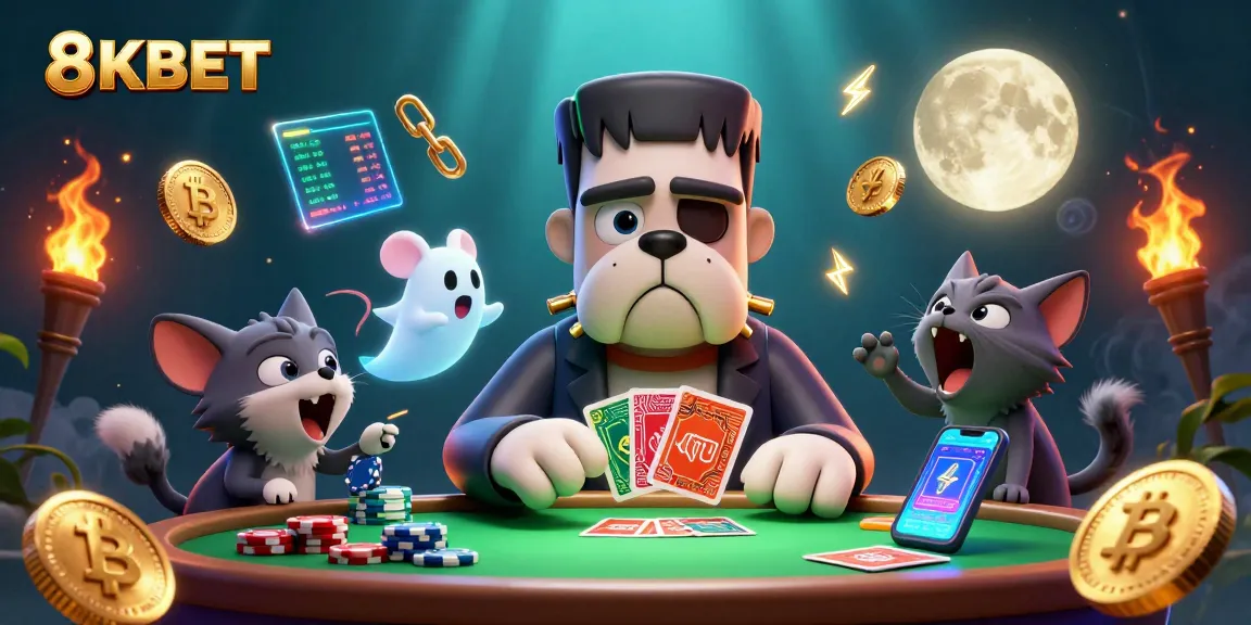 Experience thrilling gameplay with 8KBET’s vibrant card table scene filled with unique characters.