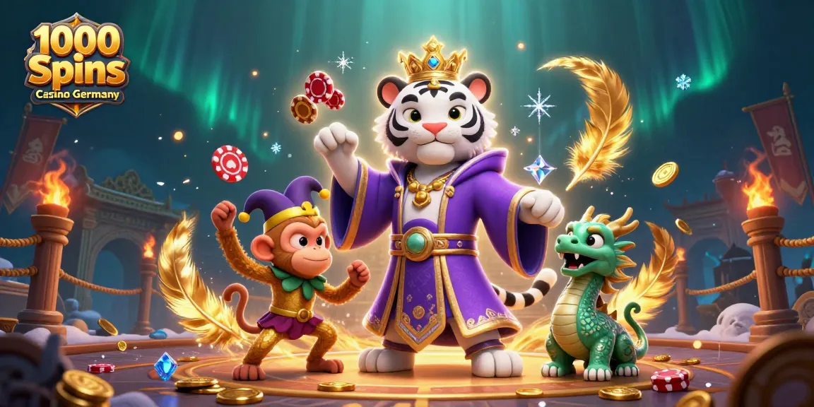 Spielen Sie aufregende Slots im 1000 Spins Casino Deutschland mit einem majestätischen Tiger und einem unterhaltsamen Affen.
