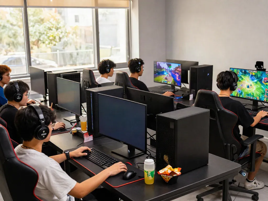 Players enjoying QQMacan online gaming platform, showcasing vibrant hardware and a dynamic environment.