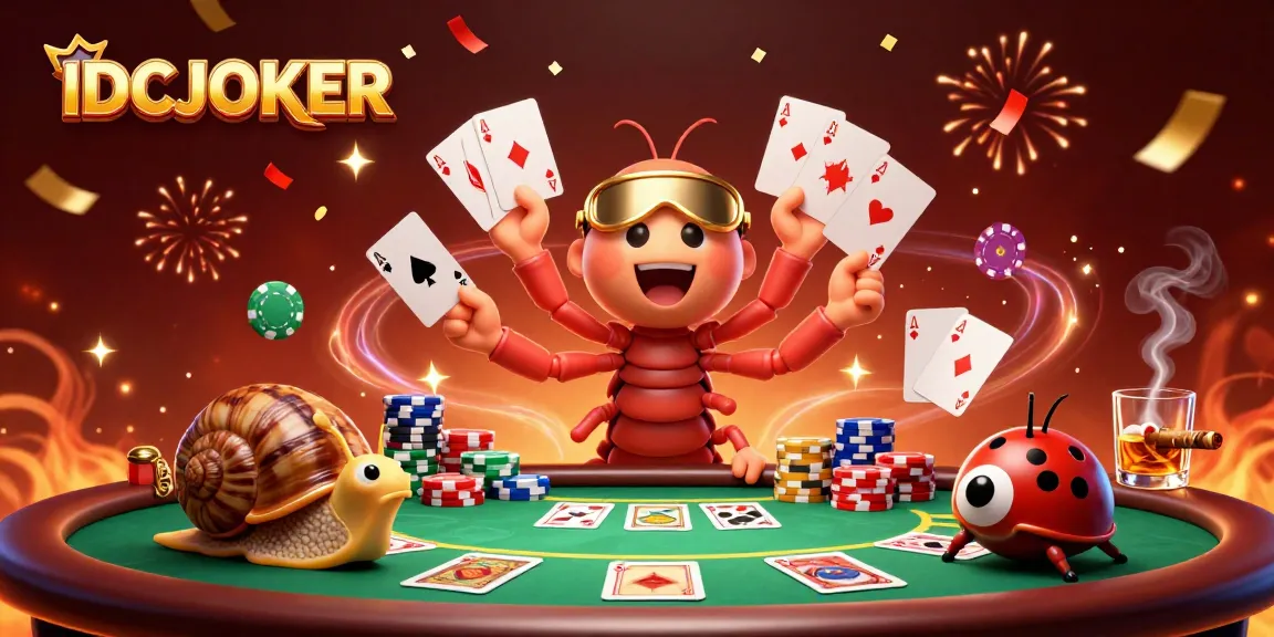 Experience thrilling gameplay with IDCJOKER's lively casino scene featuring a vibrant millipede dealer.