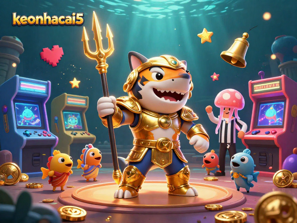 Experience the thrills of keonhacai5 with a vibrant underwater gaming adventure featuring a tiger shark.