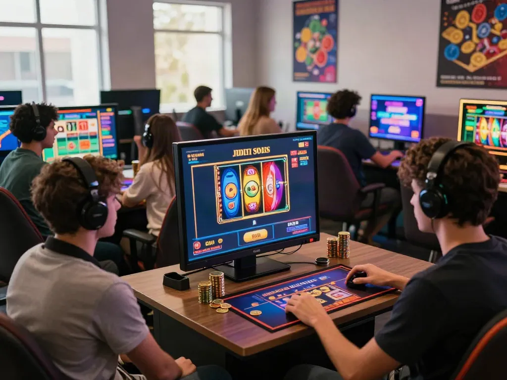 Players enjoying judi slot games in an immersive online casino atmosphere.