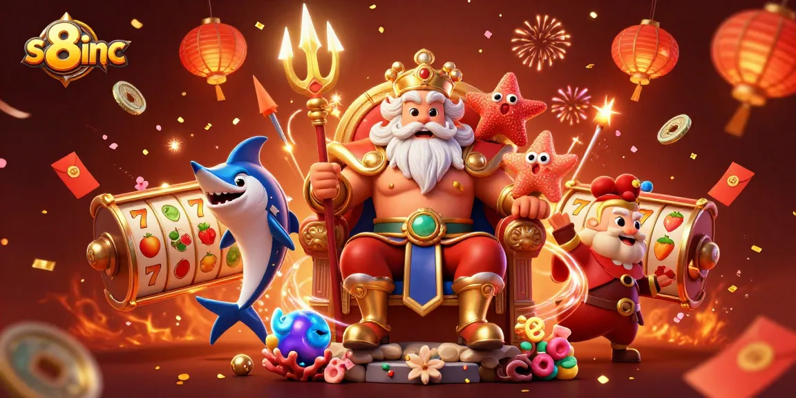 Experience vibrant slot gameplay action with s8inc illustrated in a rich 3D casino scene.