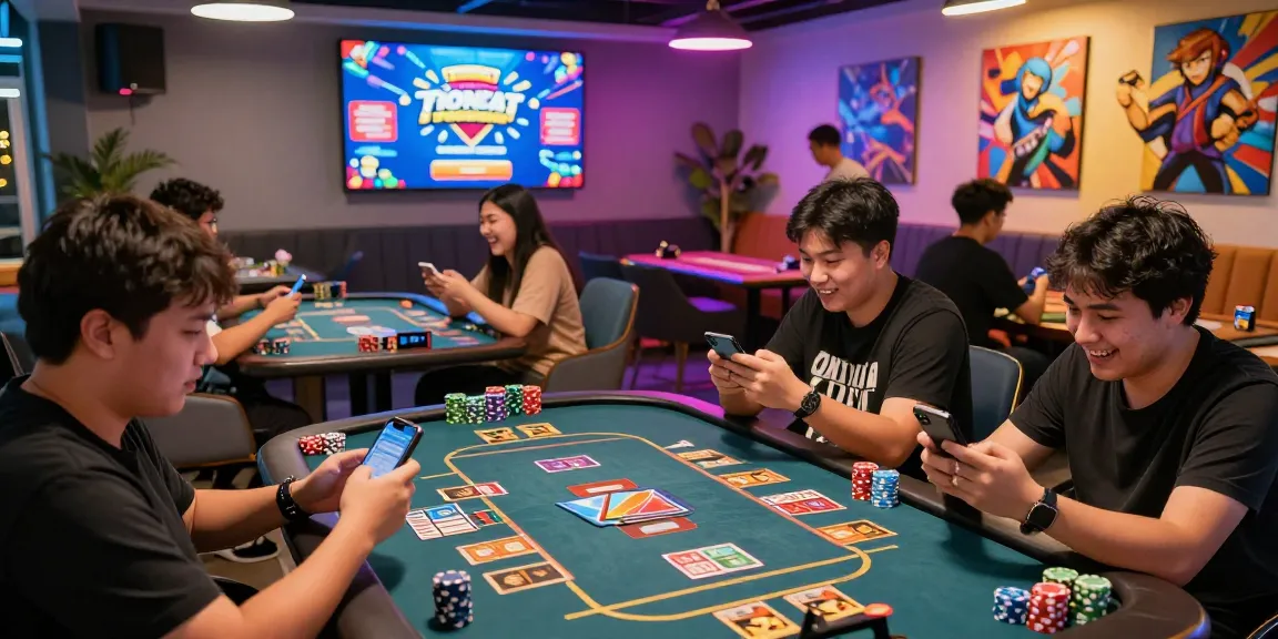 Check it Out with 3 Patti World players enjoying a lively card game experience in a vibrant gaming lounge.