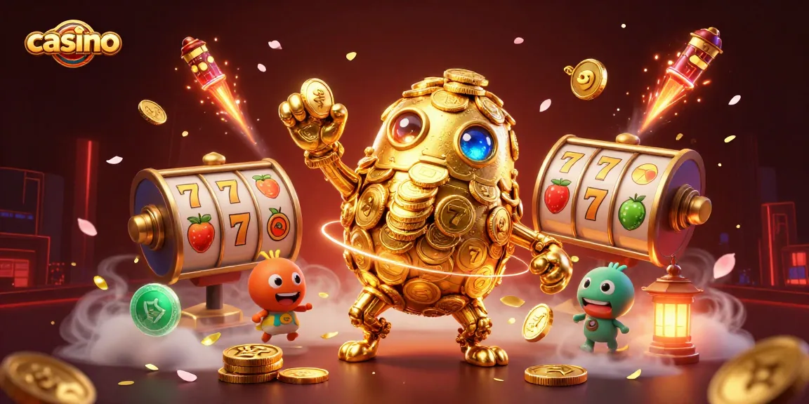 Experience thrilling slots with our dynamic casino illustration showcasing vibrant gold golem and symbols.