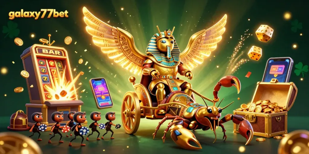 Experience thrilling wins at galaxy77bet with a dynamic casino scene featuring vibrant characters and slots.
