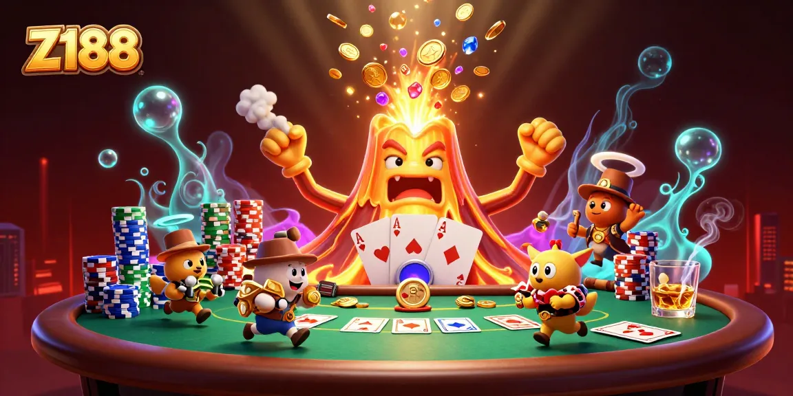 Z188 offers thrilling casino experiences with golden volcano erupting coins as tiny explorers flee treasure.