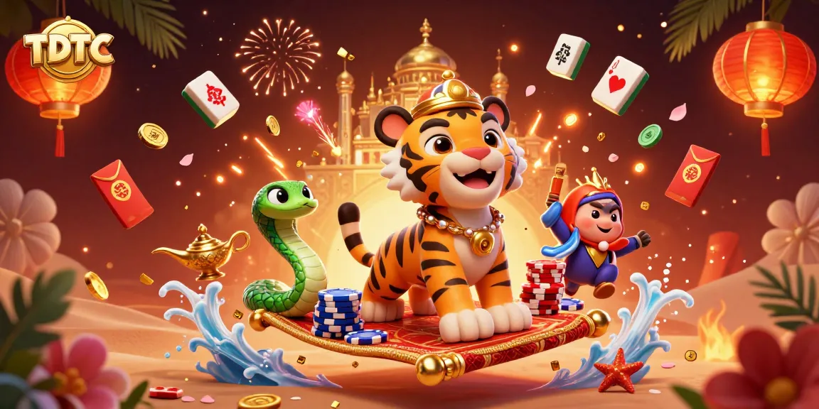 Engage with TDTC's vibrant 3D casino world featuring the tiger sultan and magical elements.