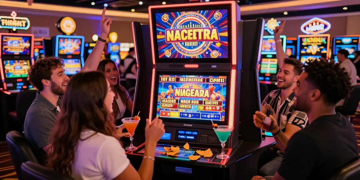 Slot gacor di kasino Las Vegas dengan teman merayakan kemenangan besar.