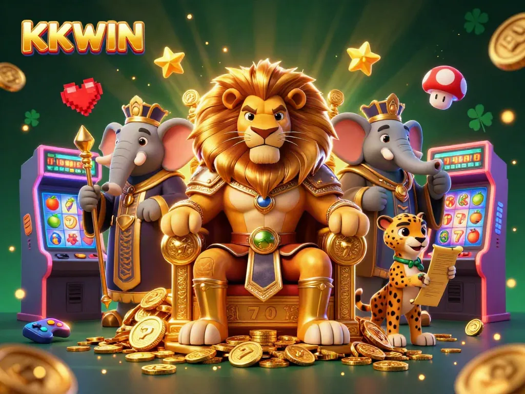 Experience thrilling gaming adventures with KKWIN's dazzling 3D casino characters and vibrant slot game elements.