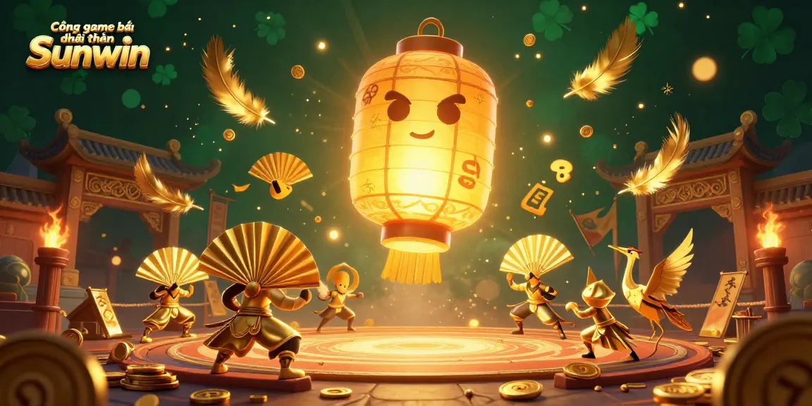 Experience excitement with Cổng game bài đổi thưởng Sunwin, featuring dynamic golden elements and spirited characters.