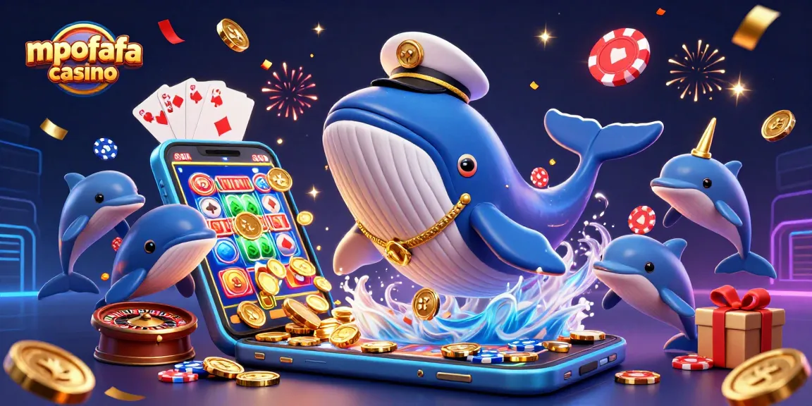Experience excitement at mpofafa casino with a whimsical underwater scene featuring a whale, narwhal, and playful dolphins.