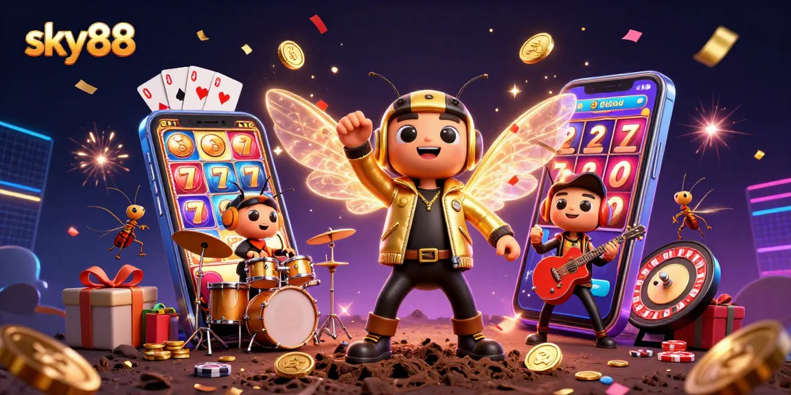 Experience sky88's thrilling casino atmosphere with colorful games and festive characters.