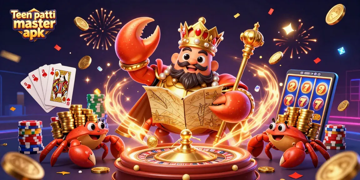 Engage with the Teen Patti Master APK in a vibrant casino scene featuring golden treasures and exciting gameplay.
