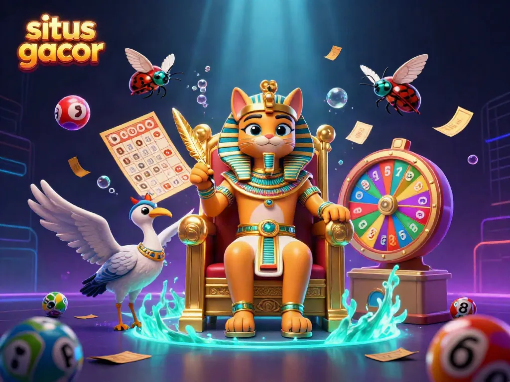 Experience the excitement of situs gacor with vibrant lottery elements and dynamic gaming characters.