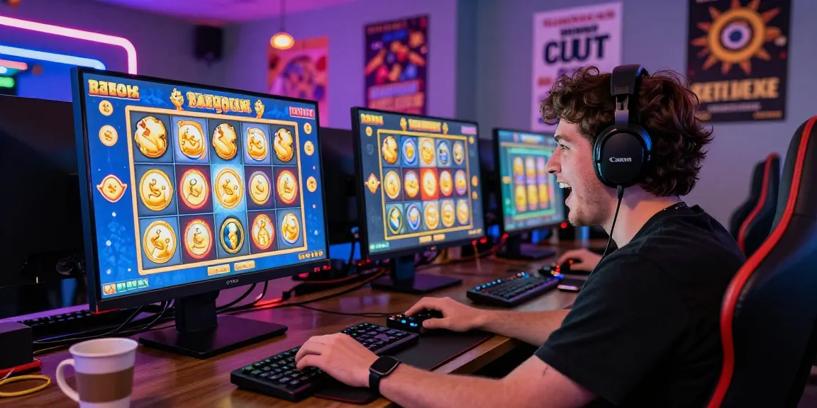 MPO777 daftar - Engaging online gaming scene with a player enjoying slot games on a colorful digital screen, showcasing the excitement of online gambling.
