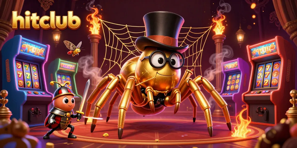 Engage with hitclub as a golden tarantula weaves a web of luck in a vibrant casino scene.