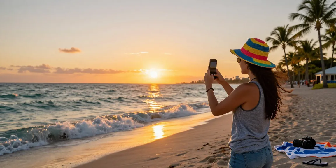 Pengunjung di pantai Miami menikmati matahari terbenam sambil merekam momen indah di https://miami4d.com/ dengan suasana tropis yang menenangkan.