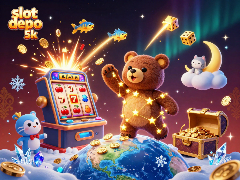 Experience the excitement of slot depo 5k with jackpots and vibrant casino elements in this dynamic digital art.