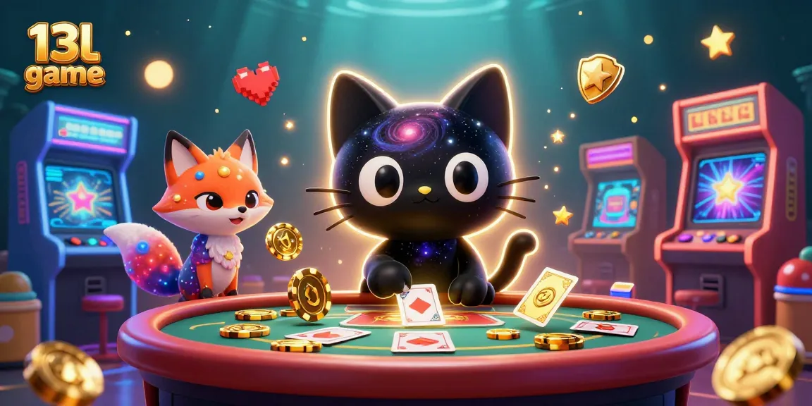 Join the 13l game at a cosmic casino, featuring a black hole cat and a nebula fox amid vibrant gaming elements.