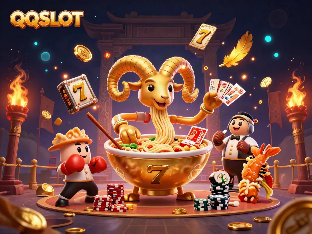 Engage with QQSLOT in a vibrant casino scene featuring unique characters and exciting action.