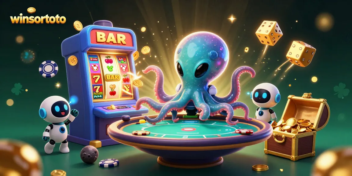 Menangkan jackpot di winsortoto dengan ilustrasi alien dan robot yang mengeksplorasi dunia perjudian berpenuh warna